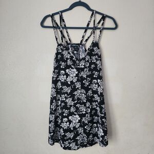 Wet Seal Black Floral Summer Spaghetti Strap V-Neck Tunic Dress Size Medium